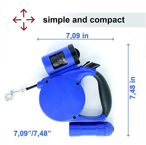 Retractable Dog Leash with LED Light & Waste Bag Holder – 4.5m Automatic Leash for Dogs
