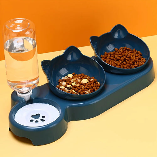 3-in-1 Elevated Pet Bowl Set with Gravity Water Feeder β Tilted Food & Water Bowls for Cats