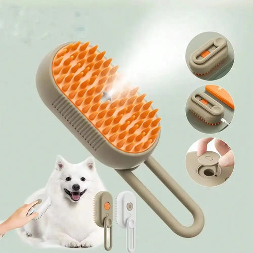 3-in-1 Rechargeable Steam Pet Grooming Brush – Spray Massage & Loose Hair Removal Comb for Cats and Dogs
