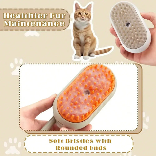 3-in-1 Rechargeable Steam Pet Grooming Brush – Spray Massage & Loose Hair Removal Comb for Cats and Dogs