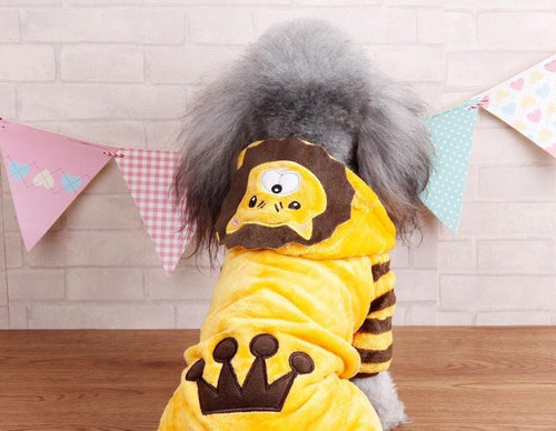 Cozy Coral Fleece Dog Pajamas – Warm Cartoon Pet Jumpsuit for Autumn & Winter (XS–2XL)