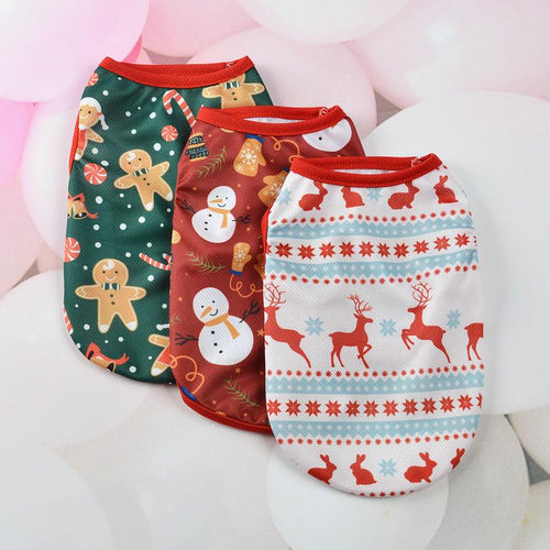 Christmas Dog Vest – Soft Holiday Pet Shirt with Elk & Snowman Print