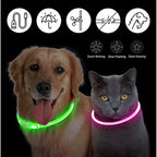 USB Rechargeable LED Dog Collar – Adjustable Light-Up Safety Collar with 3 Glow Modes for Dogs & Cats