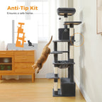 Large Multi-Level Cat Tree & Tower – Sisal Scratching Posts, Spacious Condos, Hammock & Padded Perches for Indoor Cats