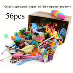 56pcs/28pcs/14pcs Cat Toys Mixed Pack. A Combination of Various Plastic Toys and Plush Toys Suitable for Multiple Cats To Play