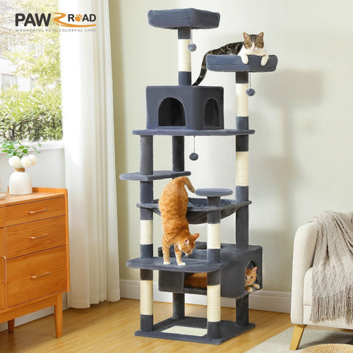 Large Multi-Level Cat Tree & Tower – Sisal Scratching Posts, Spacious Condos, Hammock & Padded Perches for Indoor Cats