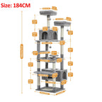 Large Multi-Level Cat Tree & Tower – Sisal Scratching Posts, Spacious Condos, Hammock & Padded Perches for Indoor Cats