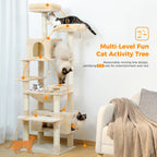 Large Multi-Level Cat Tree & Tower – Sisal Scratching Posts, Spacious Condos, Hammock & Padded Perches for Indoor Cats
