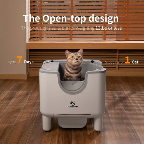 Automatic, Self-Cleaning, Open-Top Litter Box with Odor Control.