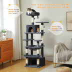 Large Multi-Level Cat Tree & Tower – Sisal Scratching Posts, Spacious Condos, Hammock & Padded Perches for Indoor Cats