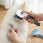 Dual-Use Dog Cat Small Animal Grooming Brush 20×10×5.5cm, Self-Cleaning Slicker Comb with Round-Tip Bent Needles, Ergonomic Handle