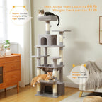 Large Multi-Level Cat Tree & Tower – Sisal Scratching Posts, Spacious Condos, Hammock & Padded Perches for Indoor Cats