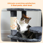 Large Multi-Level Cat Tree & Tower – Sisal Scratching Posts, Spacious Condos, Hammock & Padded Perches for Indoor Cats