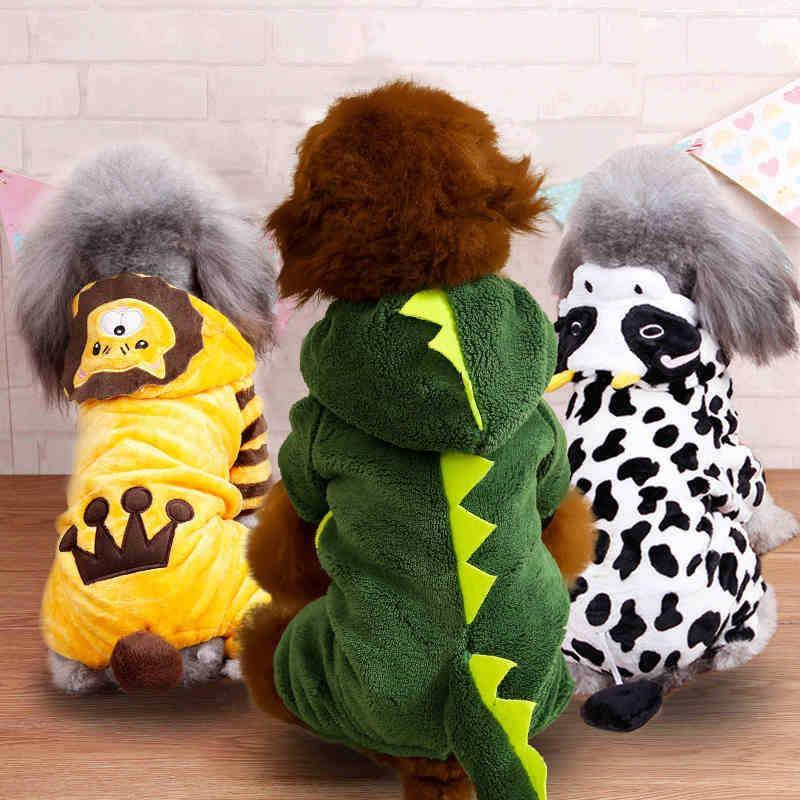 Cozy Coral Fleece Dog Pajamas – Warm Cartoon Pet Jumpsuit for Autumn & Winter (XS–2XL)