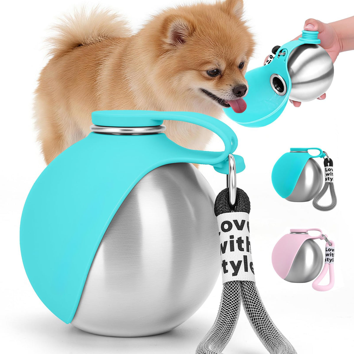 Portable Stainless Steel Dog Water Bottle with Foldable Silicone Bowl